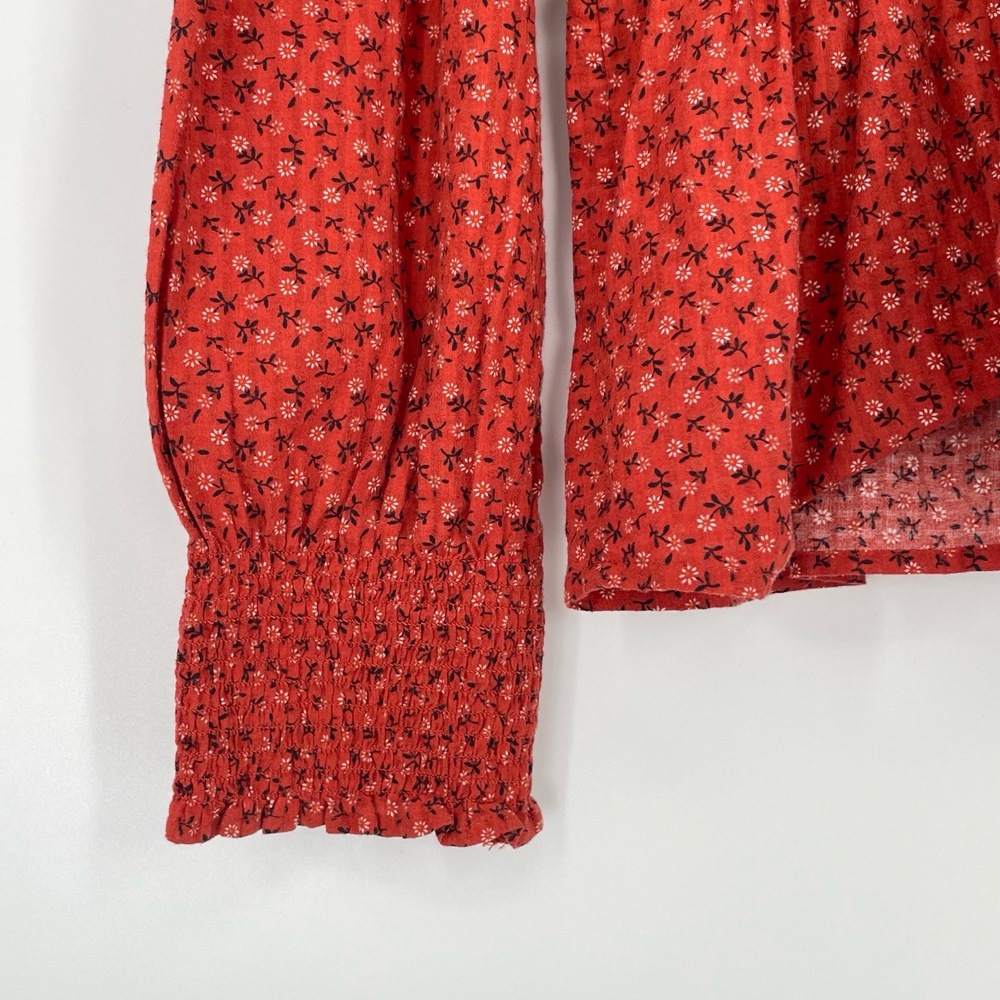 Madewell Womens V-Neck Puff Long Sleeve Peplum Cottage Core Orange Top Small - Picture 11 of 12